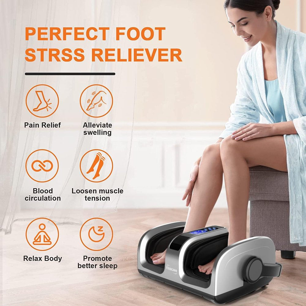 TISSCARE Foot Massager for Circulation and Pain Relief, 2023 Upgrade Shiatsu Foot Massger Machine with Heat and Air Bags, Feet Massage for Neuropathy Plantar Fasciities Relief, Suit for Foot, Calf