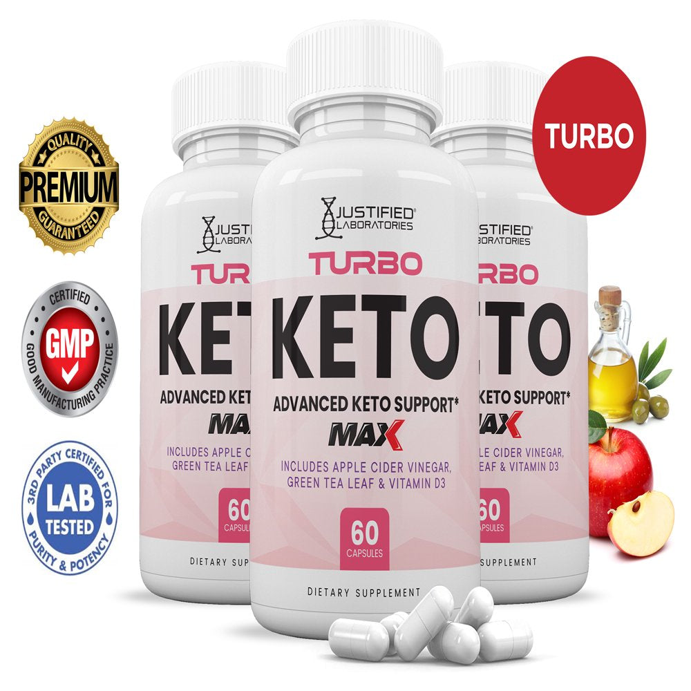 (3 Pack) Turbo Keto ACV MAX Pills 1675Mg Alternative to Gummies Dietary Supplement 180 Capsules