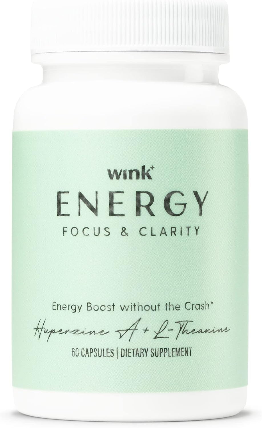 Wink Well Energy Focus + Clarity Boost | Natural Supplement Capsules Formulated with Beta-Alanine L-Theanine & Huperzine-A | Energize Support Cognitive Performance, Memory & Alertness | 60-Count