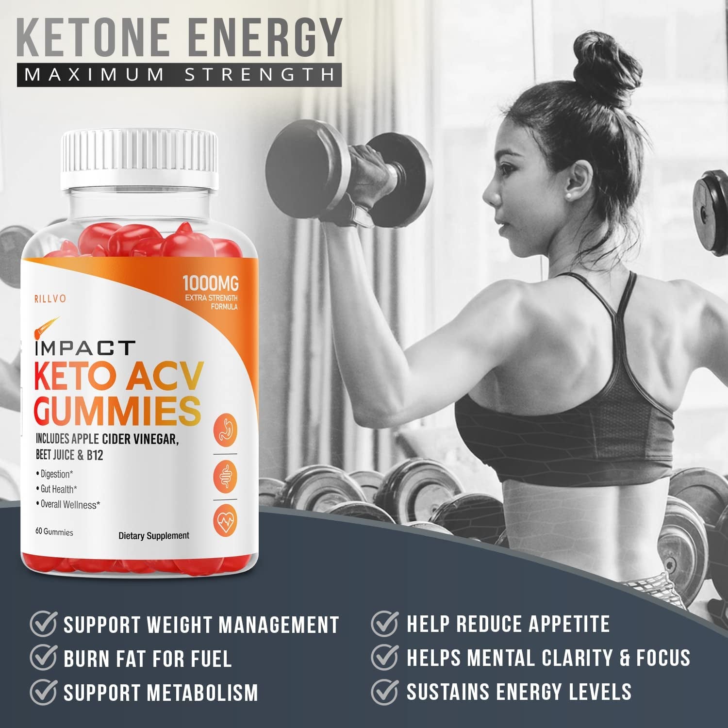 Impact Keto Gummies Advanced Formula Impact Keto ACV Gummies Apple Cider Vinegar (60 Gummies)