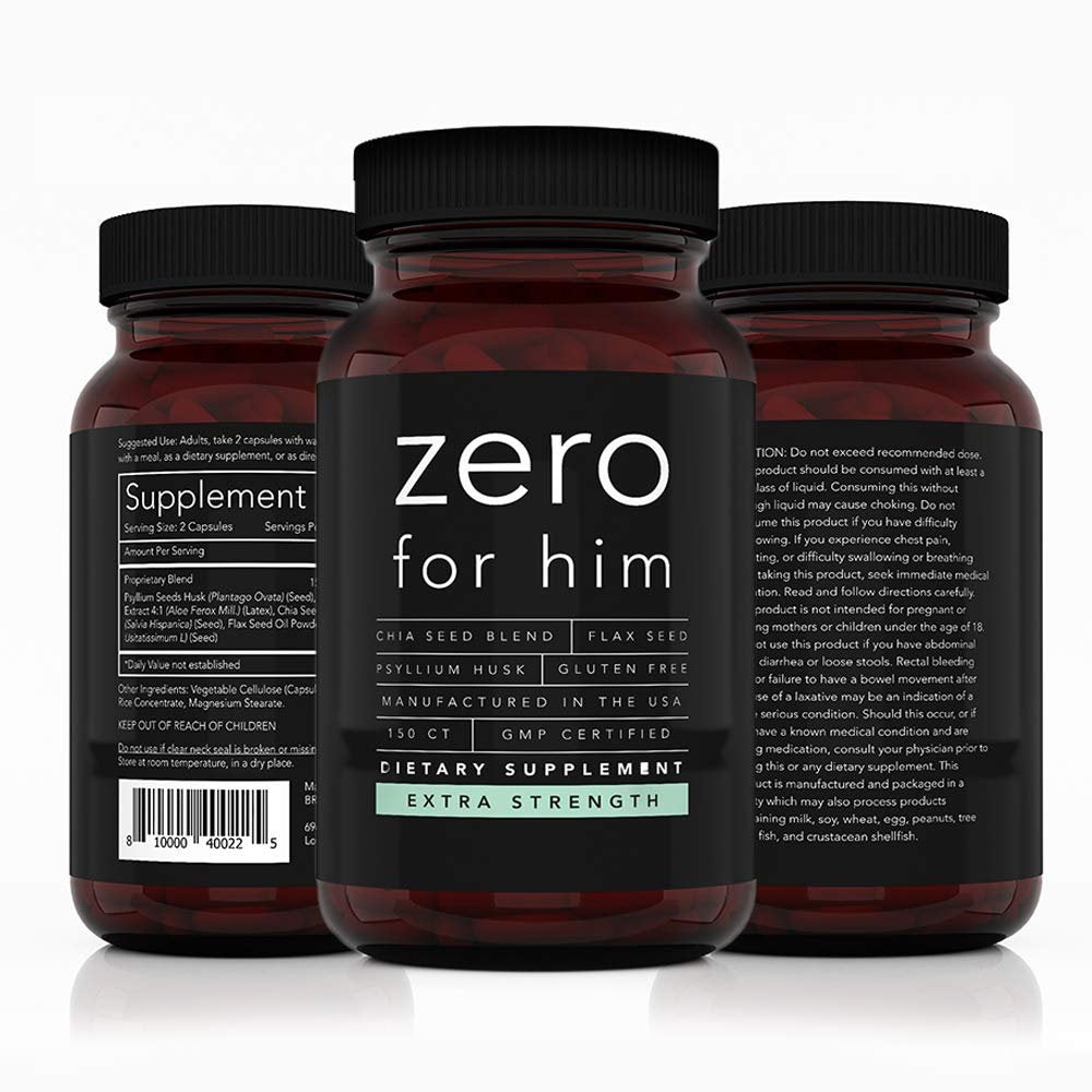 Zero for Him Extra Strength Vegan High Fiber Supplements, 150 Pills