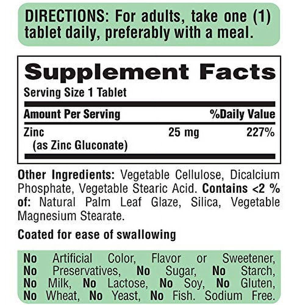 Puritan'S Pride Zinc 25 Mg to Support Immune System Health Tablets, White, 100 Count