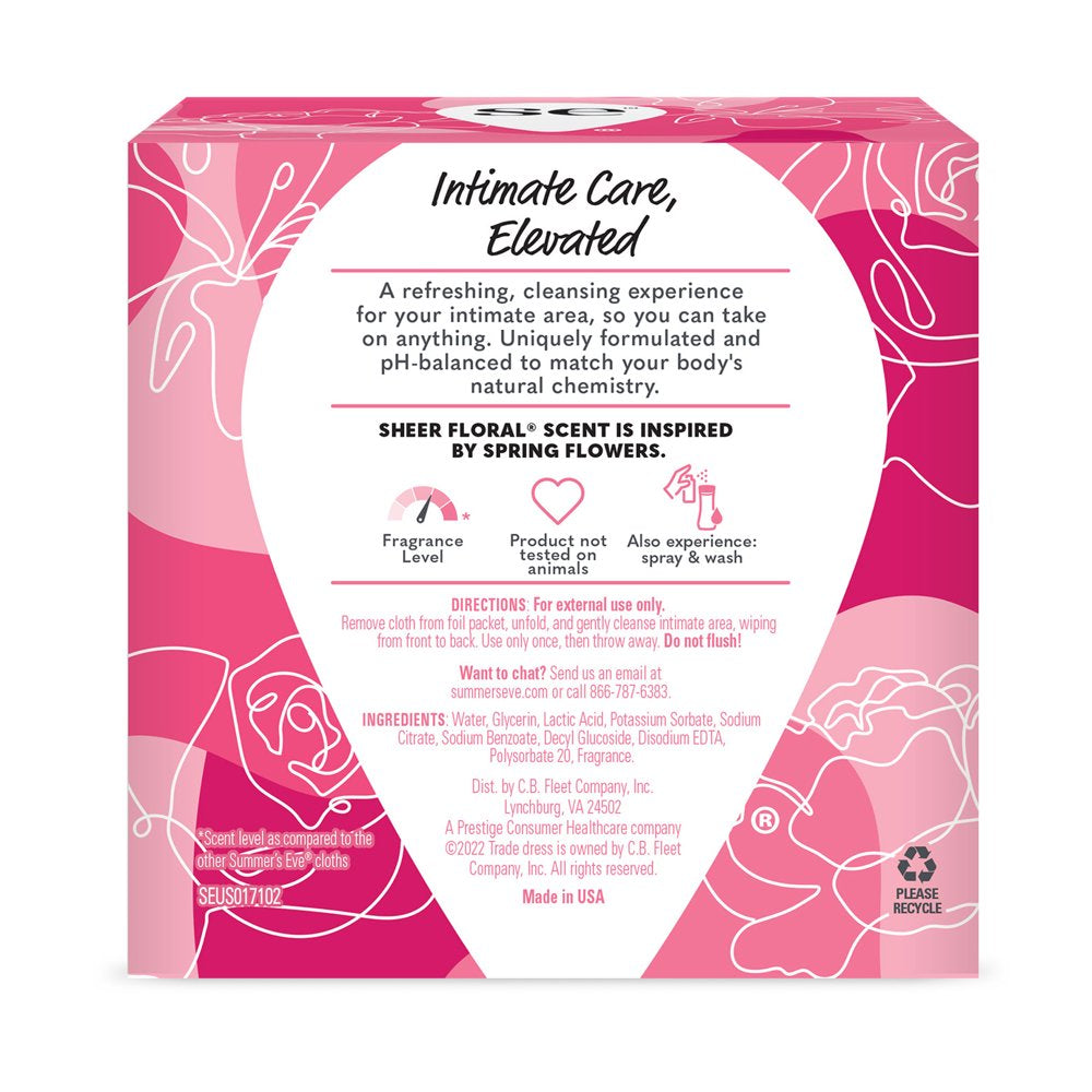 Summer'S Eve Sheer Floral Daily Feminine Wipes, Removes Odor, Ph Balanced, 16 Count