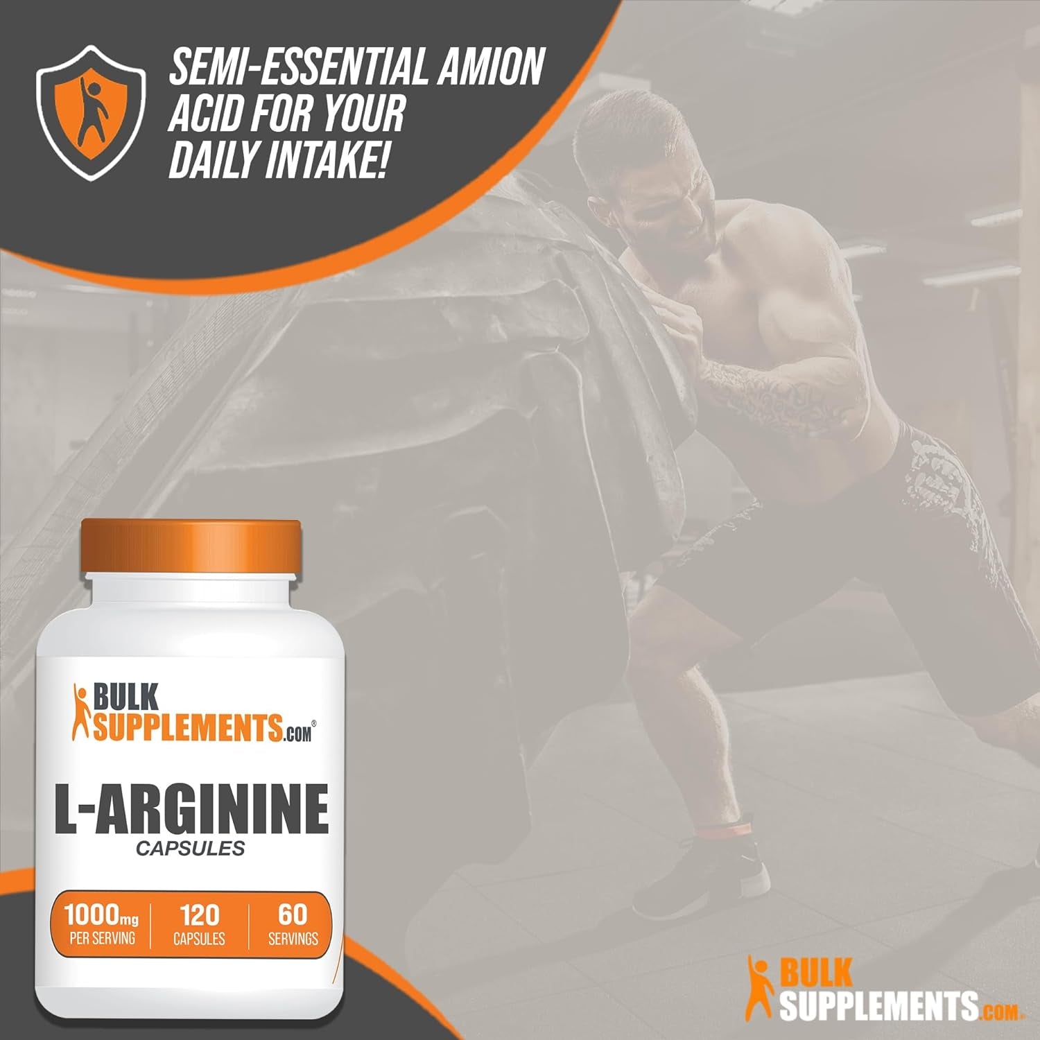 Bulksupplements.Com L-Arginine 1000Mg Capsules - Arginine Supplement, Nitric Oxide Supplement, L Arginine Capsules - Nitric Oxide Pills, Gluten Free - 2 Capsules per Serving, 120 Capsules