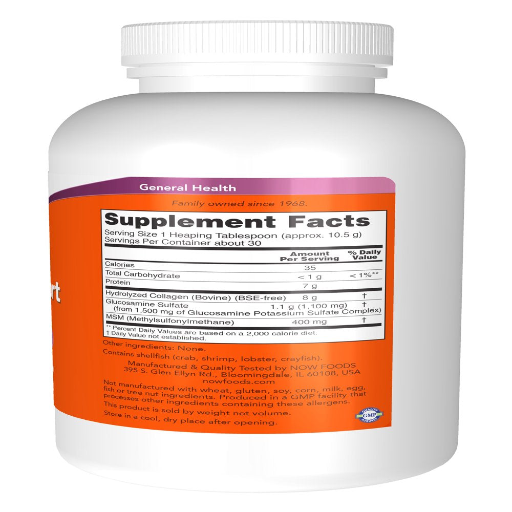 NOW Supplements, Collagen Joint Support™ Powder with Beef Gelatin, Glucosamine Sulfate and MSM, 11-Ounce