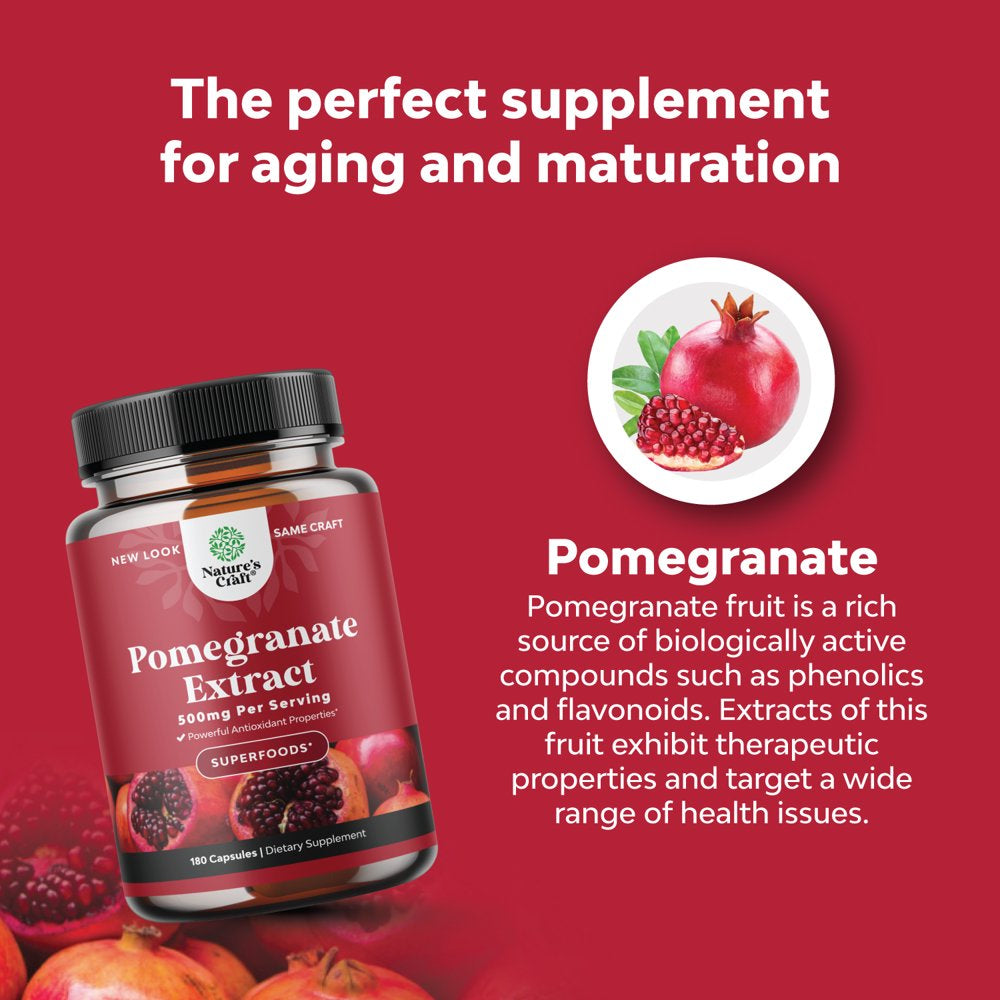 Advanced Antioxidant Superfood Pomegranate Supplement - Natural Pomegranate Extract Polyphenols Supplement for Heart Health and Joint Support - Reds Superfood Powder Capsules for Men and Women 180Ct