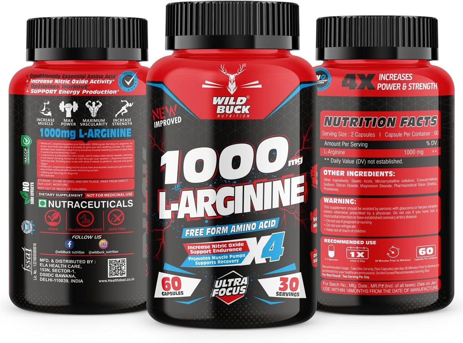 Metrol L Arginine 1000Mg Nitric Oxide Precursor Supplement for Massive Pumps, Maximum Vascularity and Muscle Growth, Stamina, Recovery | Essential Amino Acids | Powerful NO Booster - 60 Caps