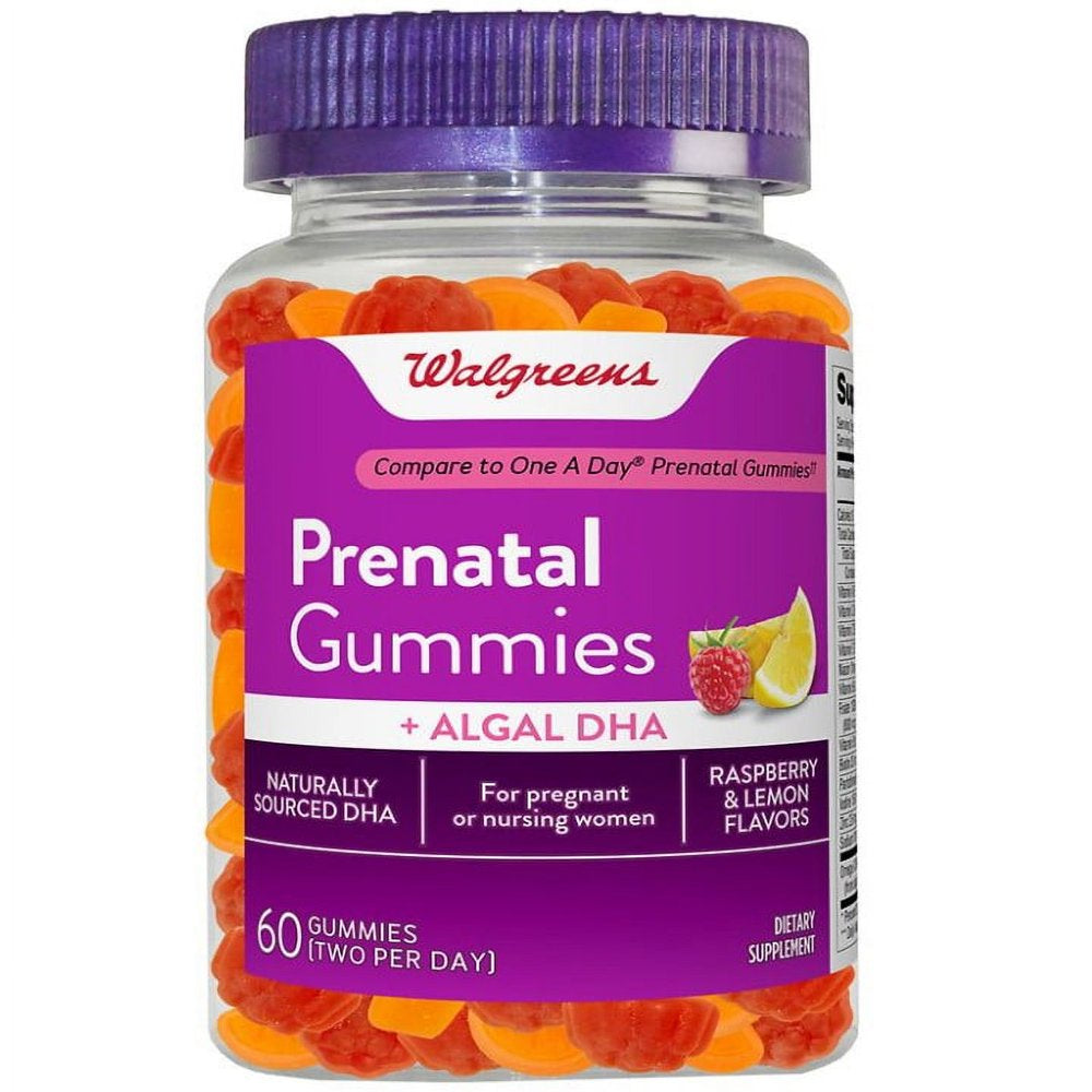 Walgreens Prenatal Gummies + Algal DHA Raspberry Lemon (Compare to One a Day Prenatal Gummies ) 60 Gummies *EN