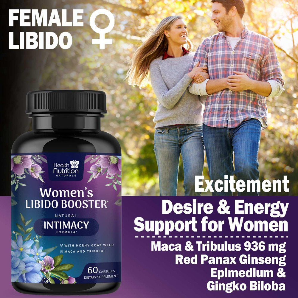 Libido Booster for Women - Female Libido Support Supplement - Women Vitamins Formula Supports Energy - Maca Root, Panax Ginseng, Tribulus Terrestris, Ashwagandha & More - 60 Veggie Capsules