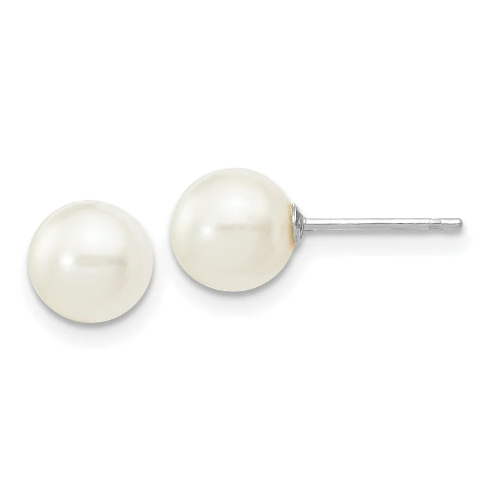 14K White Gold 6-7Mm White round FW Cultured Pearl Stud Post Earrings XW60PW