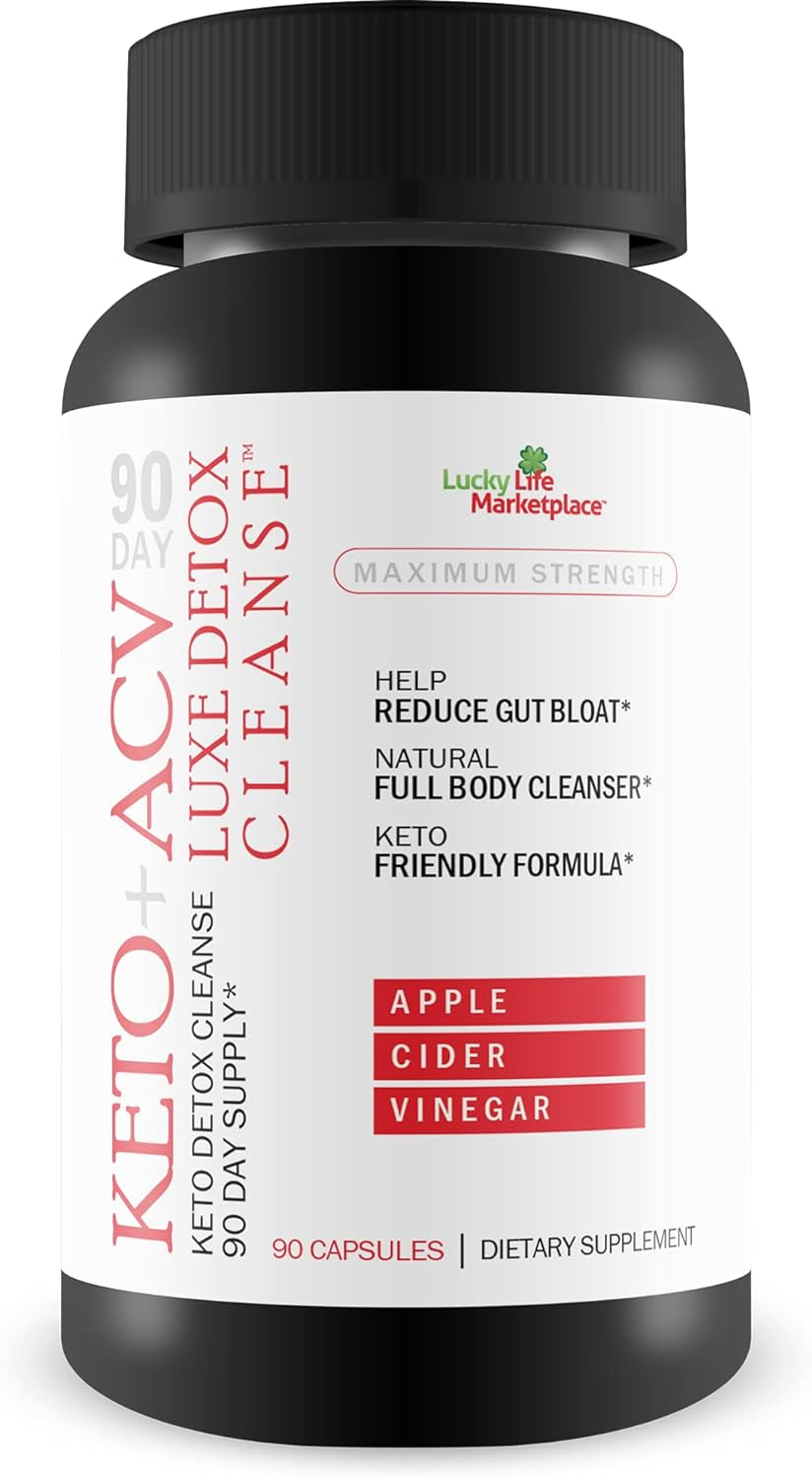 90 Day Keto + Acv Luxe Detox Cleanse - Psyllium Keto Detox Cleanse 90 Day Supply - Help Reduce Gut Bloat & Belly Size - Full Body Cleanser - Premium Keto Acv Luxe Cleanse Keto Lux