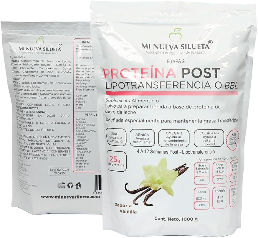 MI NUEVA SILUETA Lipotransfer Protein Stage 2 My New Silhouette Is an Isolated Whey Protein Powder with Collagen That Helps to Maintain Transferred Fat. (VANILA)