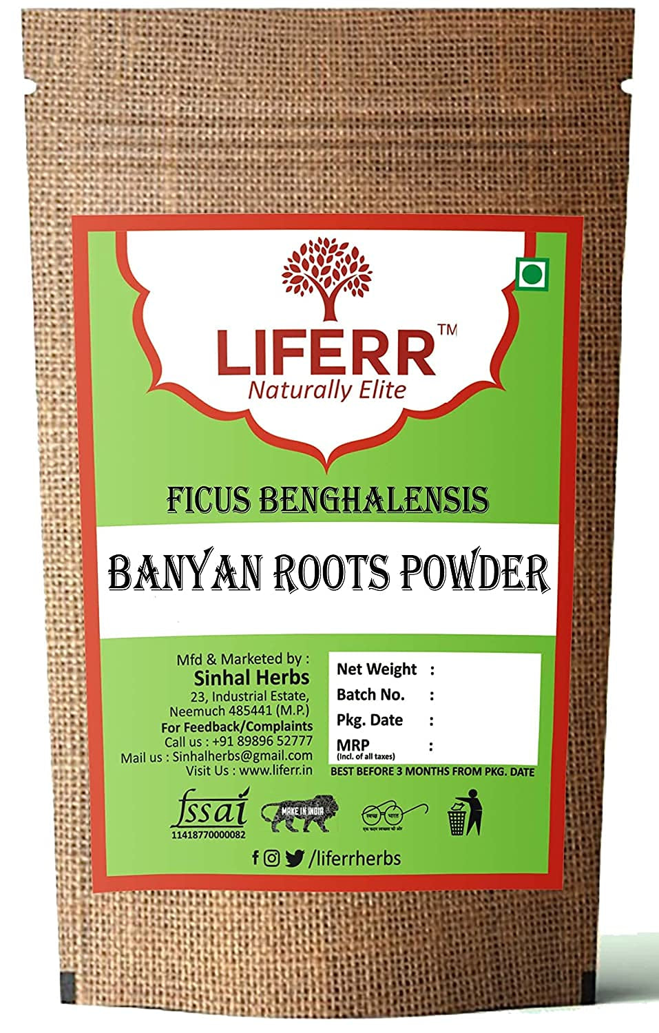 A.K. LIFERR Banyan Aerial Roots Powder | Ficus Benghalensis Powder | Barh Powder | बढ़ | Vat Powder | Bargat Powder (250G)