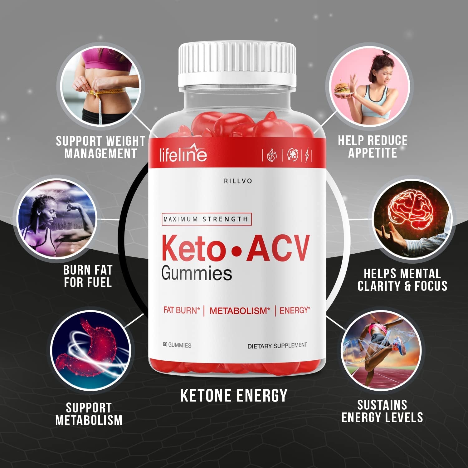 Rillvo (2 Pack) Lifeline Keto Gummies - Advanced Formula Life Line Keto ACV Gummies (120 Gummies)