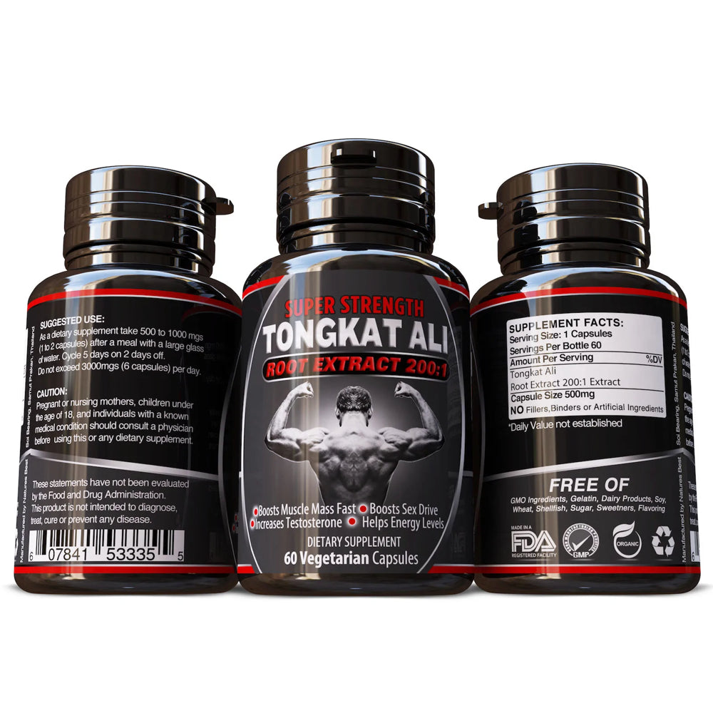 Tongkat Ali Pure Root Extract Pills Boost Energy Muscle Mass Supplement