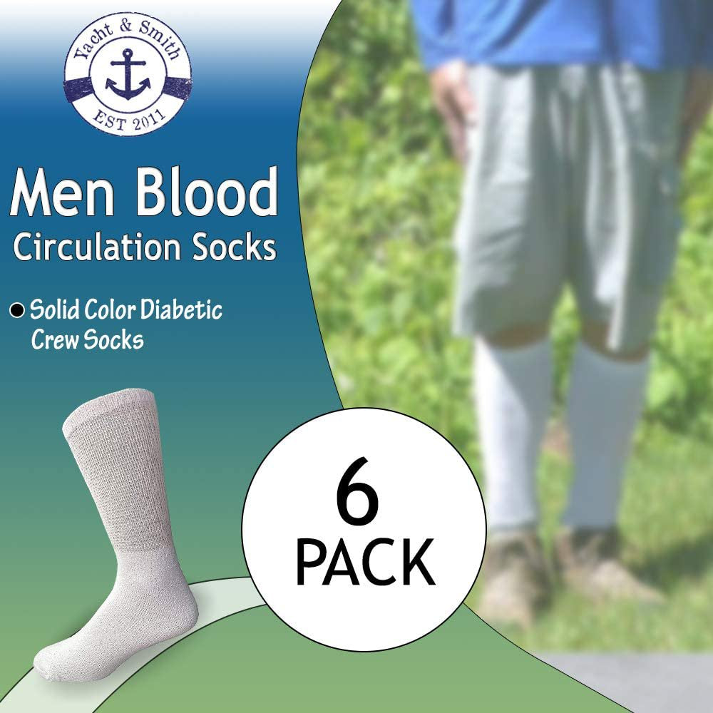 6 Pair of Excell Mens White Diabetic Neuropathy Socks, Sock Size 10-13 (White)