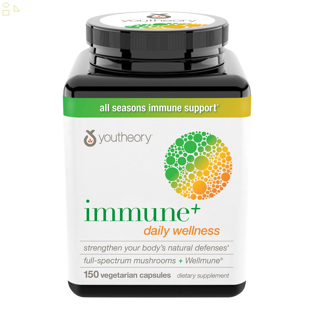 Youtheory Immune+ Daily Wellness, 150 Vegetarian Capsules | Provides 100% Daily Value of Vitamin C, D3 and Zinc