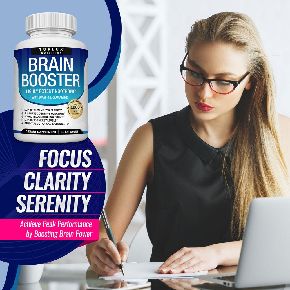 Toplux Brain Booster Nootropic Supplement Support Memory, Focus & Clarity DMAE for Mind 60 Capsules