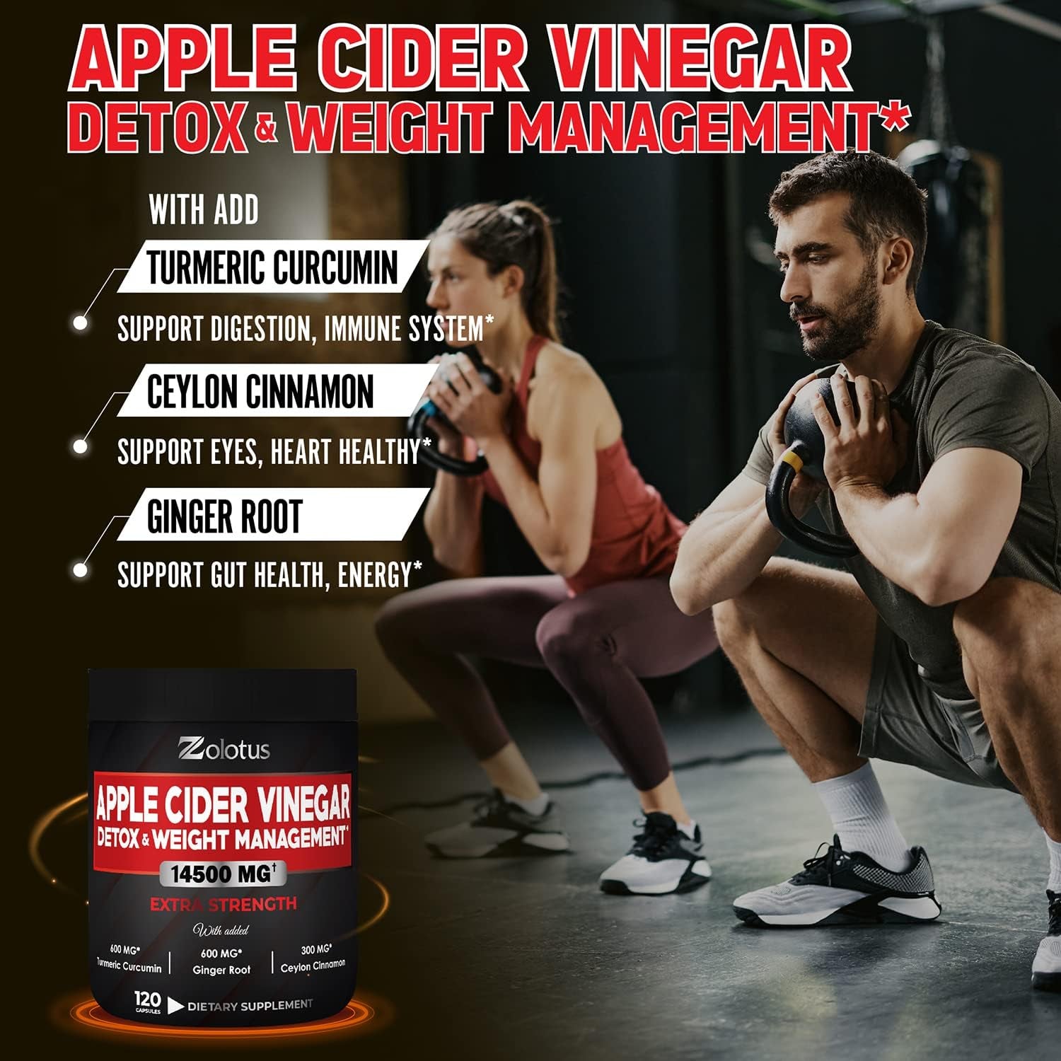 16 in 1 Apple Cider Vinegar Capsules, Equivalent to 14500Mg, with Turmeric, Cinnamon, Milk Thistle, Garcinia Cambogia, Quercetin, Best Supplement for Keto, Detox & Weight Management (120 Capsules)