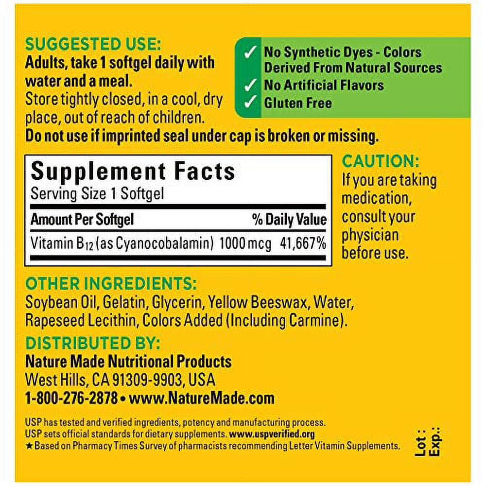 Vitamin B12 1000 Mcg Softgels, 90 Count for Metabolic Health