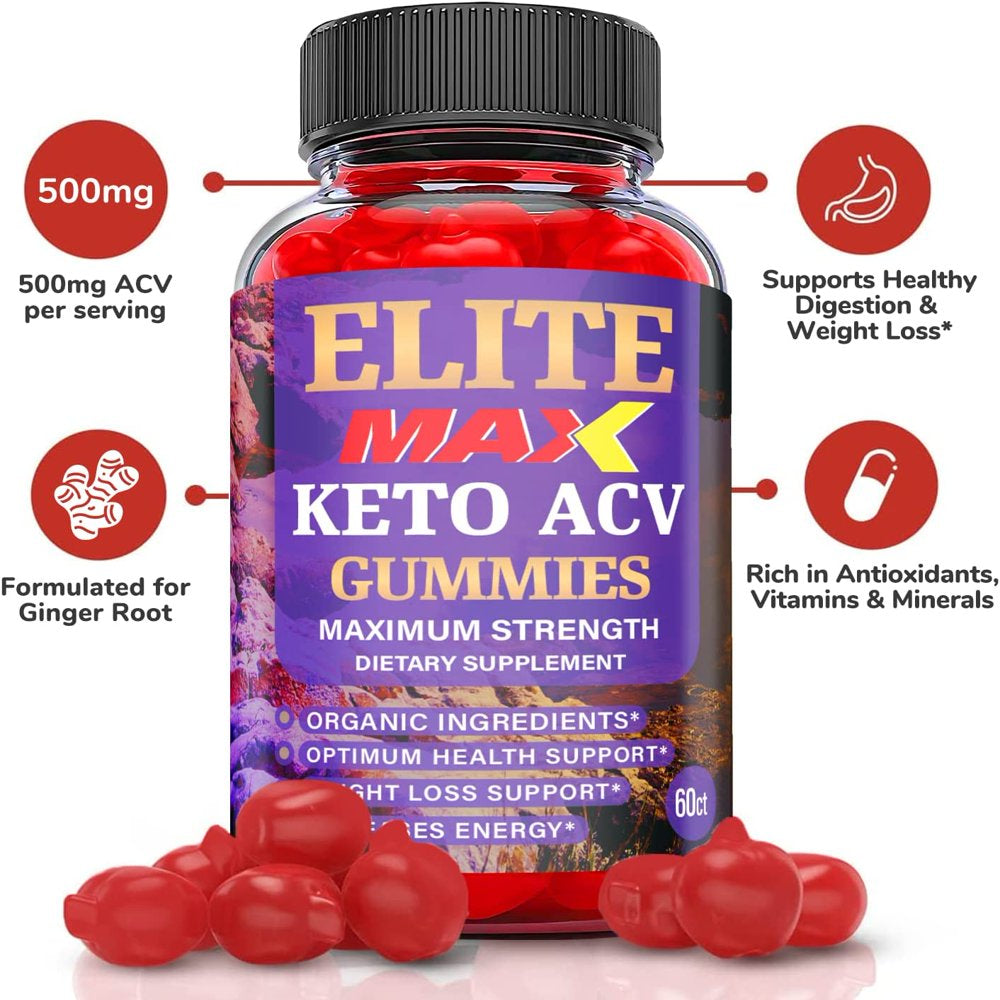 (5 Pack) Elite Max Keto ACV Gummies - Supplement for Weight Loss - Energy & Focus Boosting Dietary Supplements for Weight Management & Metabolism - Fat Burn - 300 Gummies