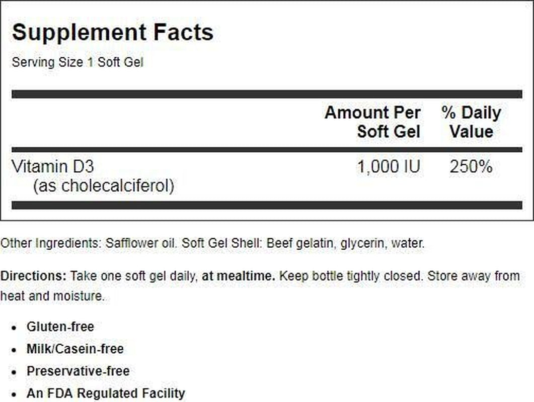 Carlson Vitamin D3 1000 IU, Softgels