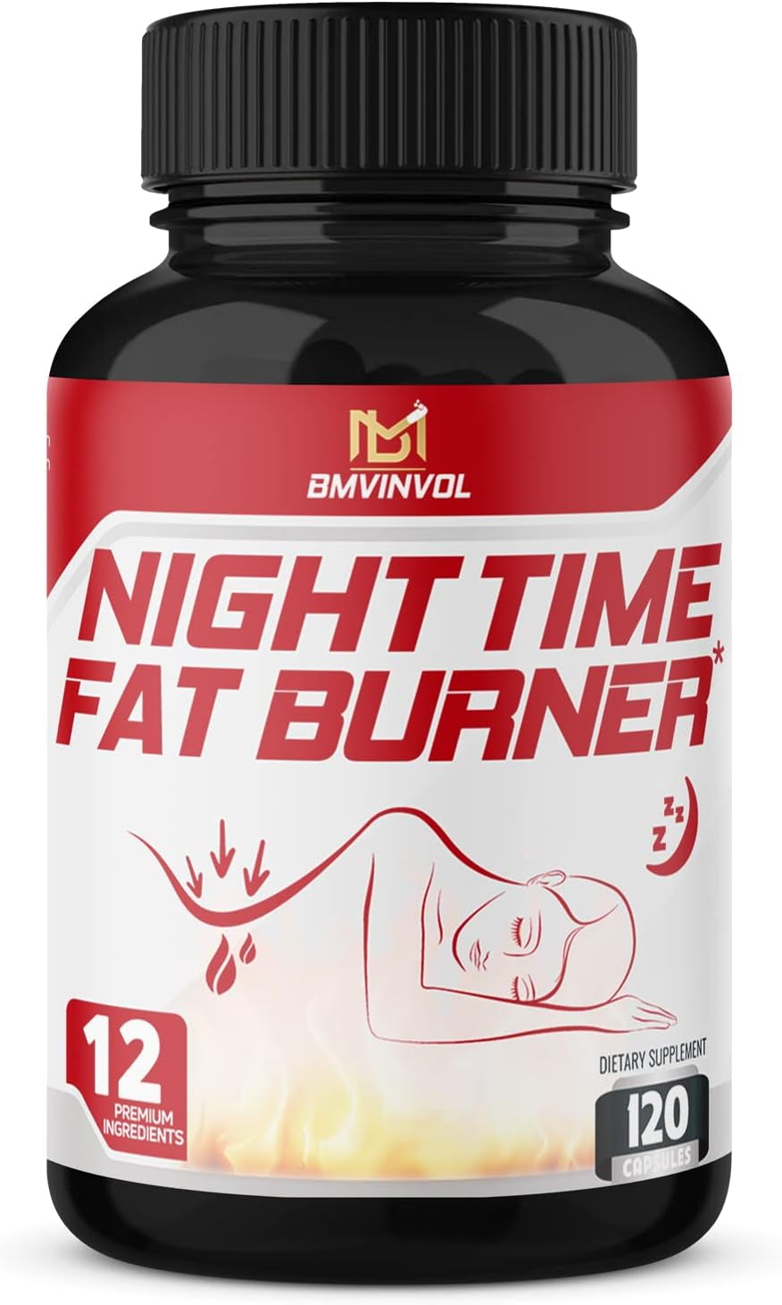 BMVINVOL Night Time Fat Burner 120Capsules, 12-In-1 Powerful Blend of Green Tea, Ceylon Cinnamon, Green Coffee Bean, Garcinia Cambogia, White Kidney Bean, Lemon Balm, Passion Flower