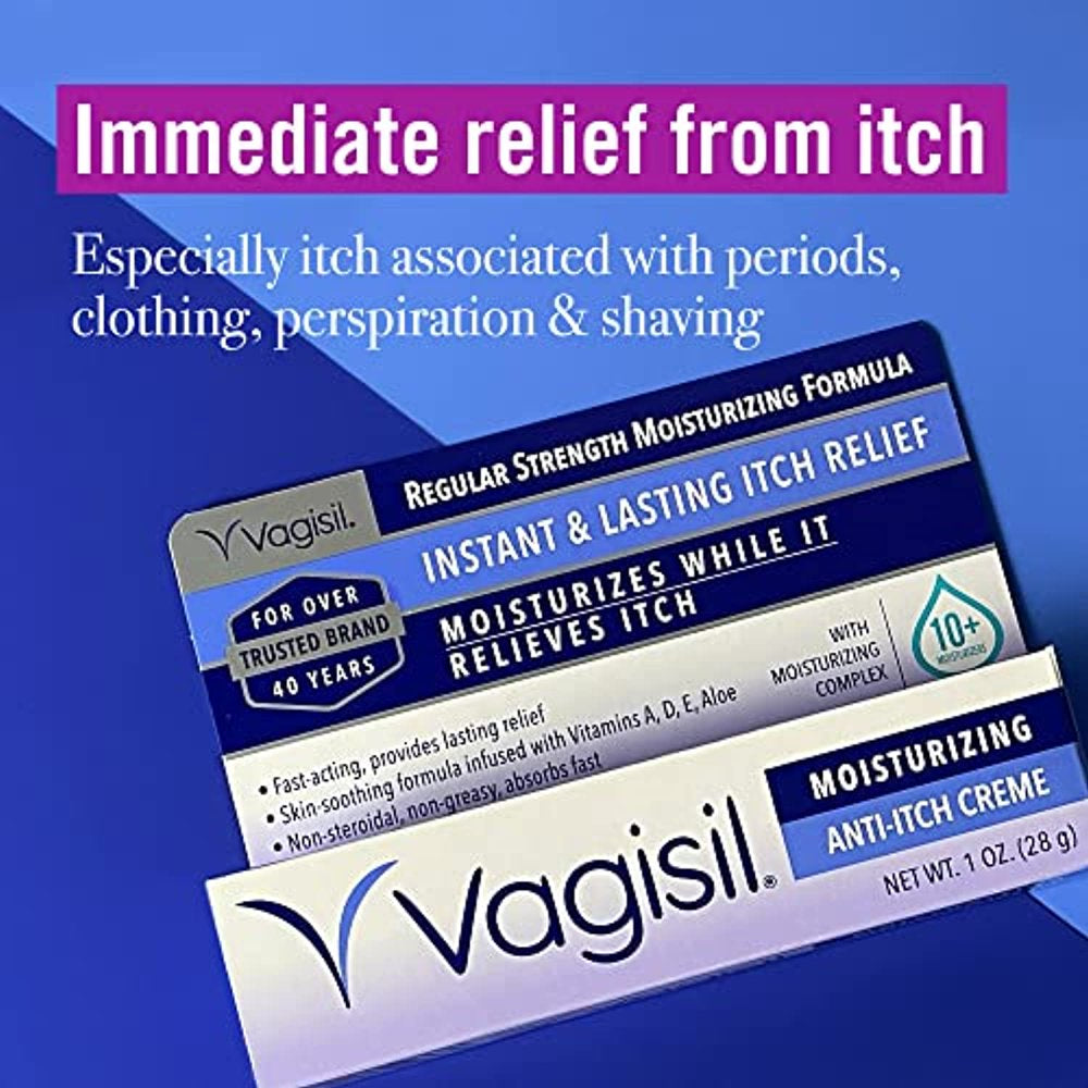 Vagisil Regular Strength Anti-Itch Moisturizing Feminine Cream for Women, Gynecologist Tested, Hypoallergenic, Fast-Acting, Long-Lasting Relief, Vaginal Moisturizer Soothes and Cools, 1 Oz (Pack of 4)