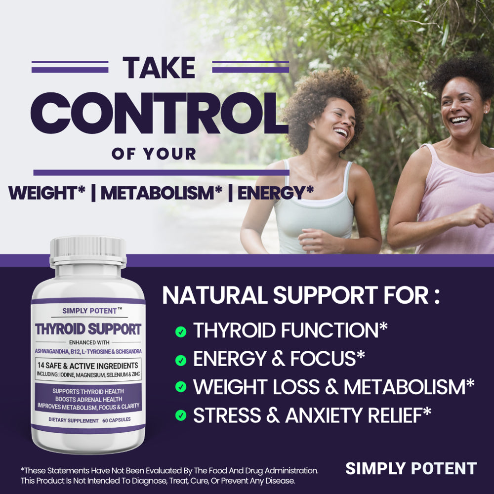 Thyroid Support & Adrenal Support Supplement for Energy, Metabolism, Weight Loss, Cortisol Balance, Stress & Fatigue Relief, 60 Capsules