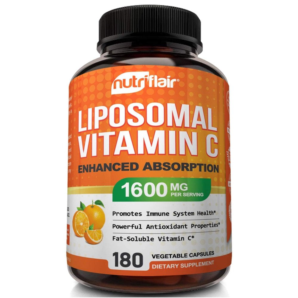 Nutriflair Liposomal Vitamin C 1600Mg, 180 Capsules - High Absorption, Fat Soluble VIT C, Antioxidant Supplement, Higher Bioavailability Immune System Support & Collagen Booster, Non-Gmo, Vegan Pills