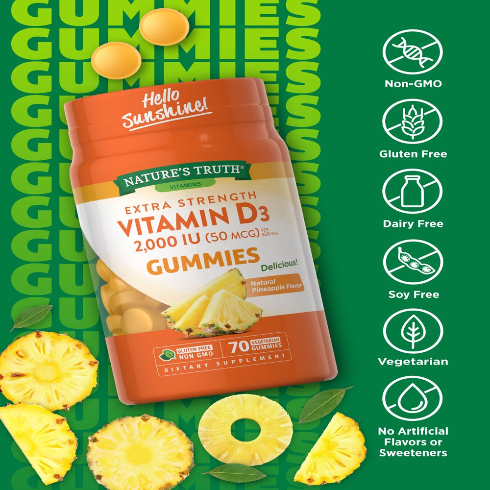 Vitamin D3 Gummies | 2000 IU | 50MCG | 70 Count | Vegetarian, Non-Gmo, Gluten Free | Pineapple Flavor | by Nature'S Truth