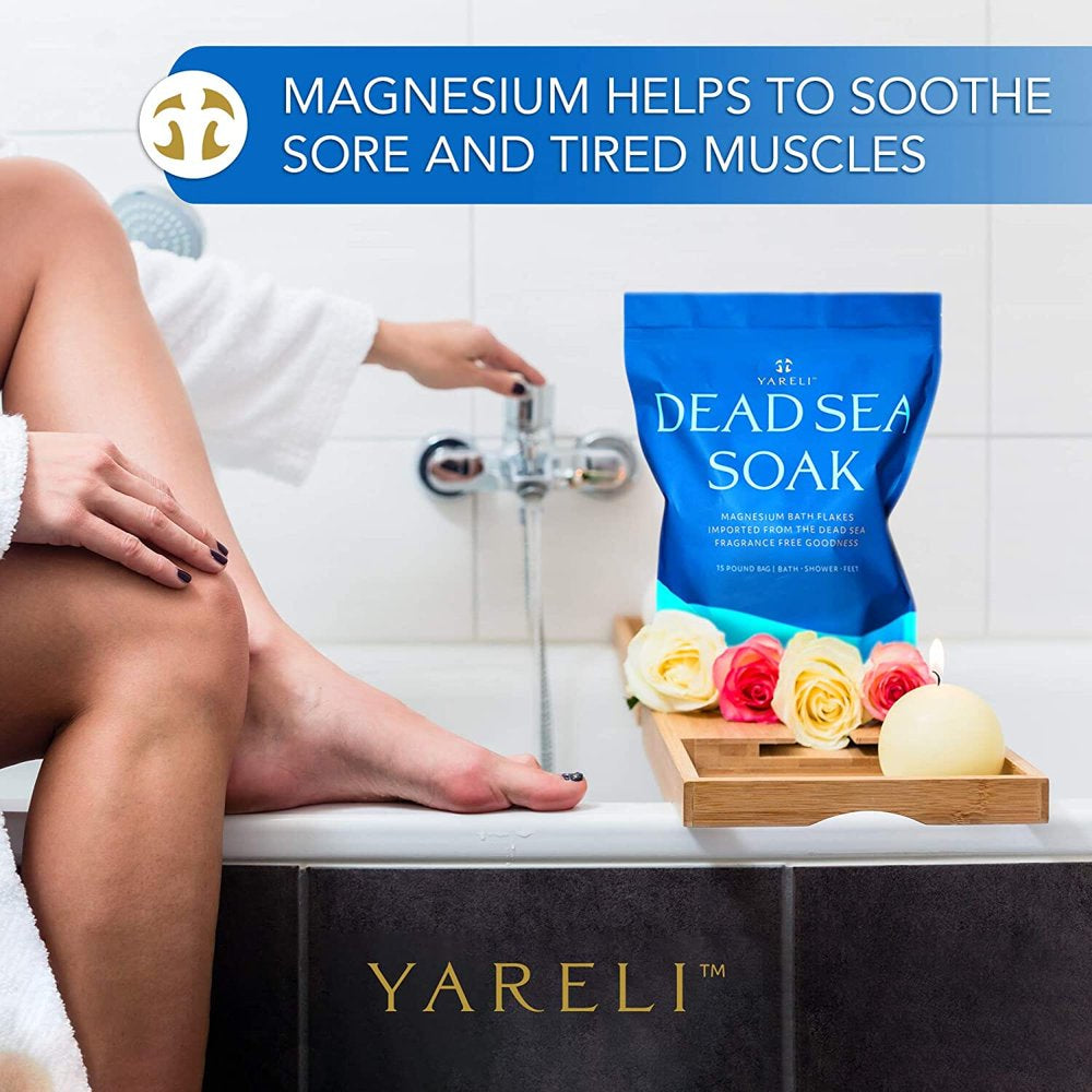 Yareli Dead Sea Bath & Foot Soak, Unscented Magnesium Bath Salt Flakes, Stronger Alternative to Epsom Salt 15Lbs