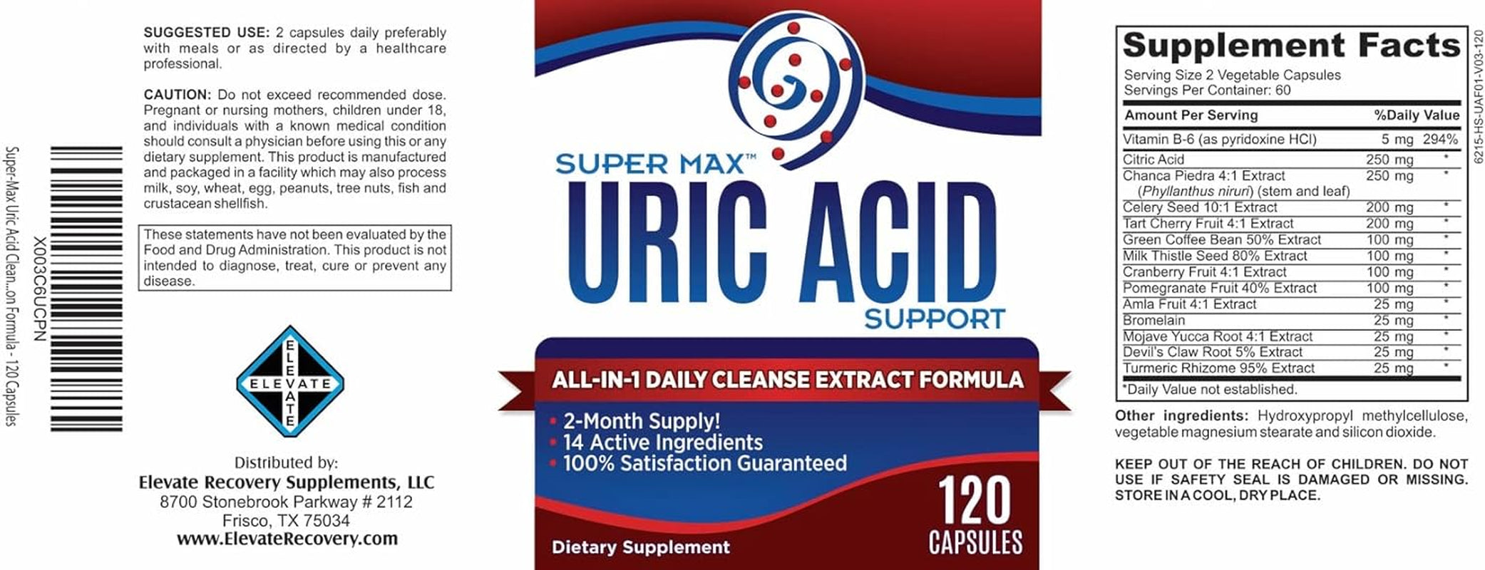 2-Month Uric Acid Cleanse Support Supplement (All-In-1 Herbal Formula) with 14 Active Ingredients Including Tart Cherry Extract & Cranberry Extract - Uric Acid Supplements - 120 Capsules