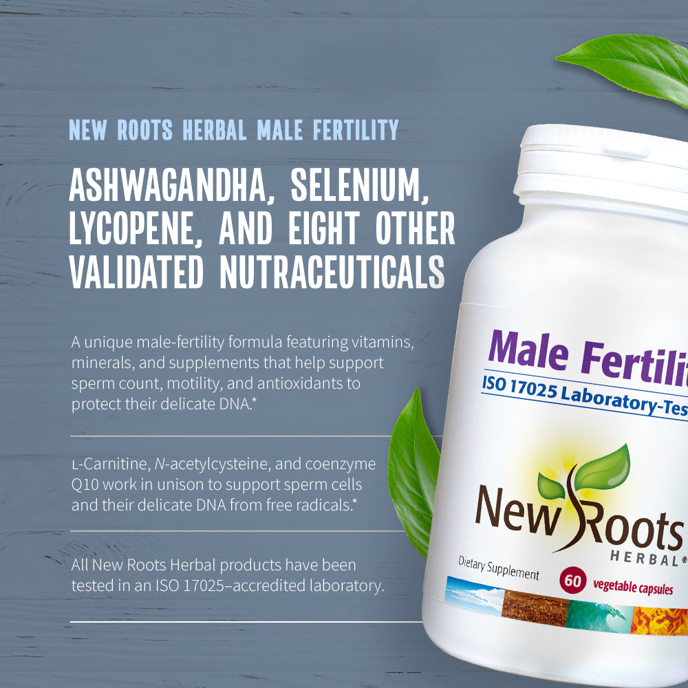 New Roots Herbal Male Fertility | Ashwagandha, Selenium, Lycopene and Eight Other Validated Nutraceuticals | 60 Veggie Caps