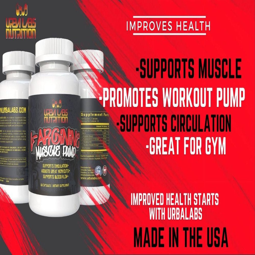 Urbalabs Extra Strength L Arginine Capsules Nitric Oxide Supplement for Stamina, Muscle, Vascularity & Energy Pre & Post Workout Muscle Pump Nitric Oxide Complex with L-Citrulline