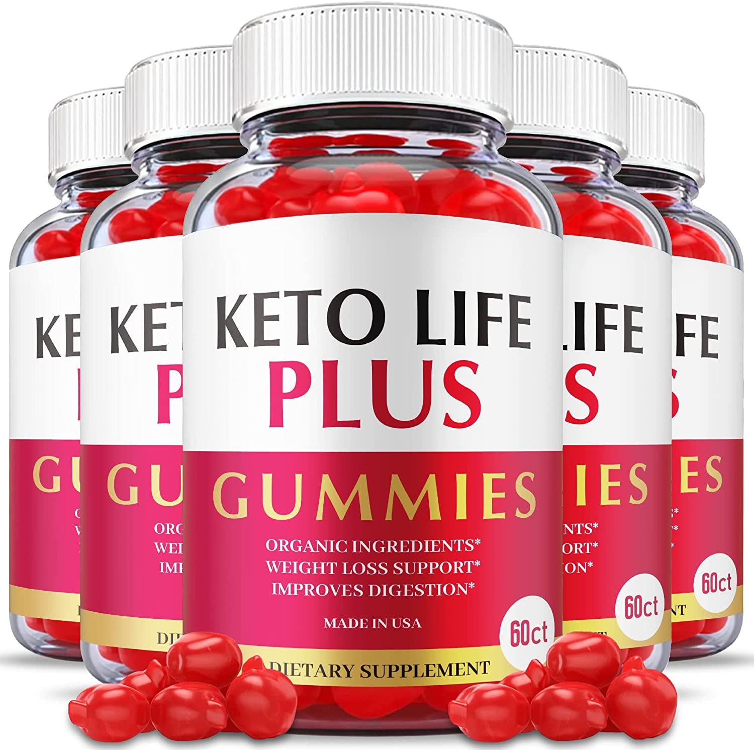 (5 Pack) Keto Life plus Gummies - Official Formula, Vegan - Keto Life plus ACV Gummies with Apple Cider Vinegar, Weight Apple Loss Cider, Great Taste, Vitamin B12, B6, Beet Root Juice (300 Gummies)