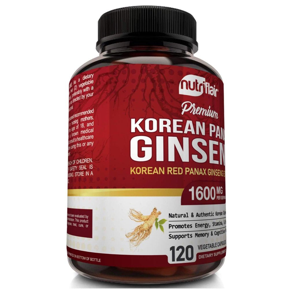 Nutriflair Korean Panax Ginseng Supplement for Energy Focus Libido Support 120 Vegetable Capsules