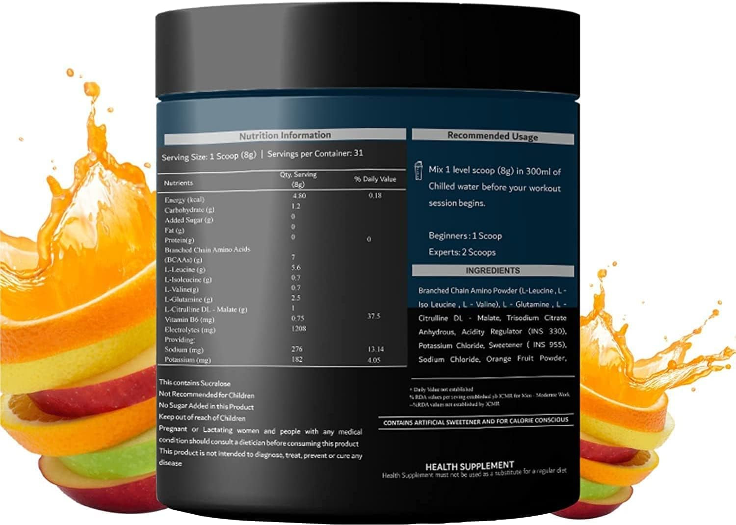 CROW Samfit Pro 100% BCAA Gold Rush Pre Workout Supplement 250G - Fruit Splash