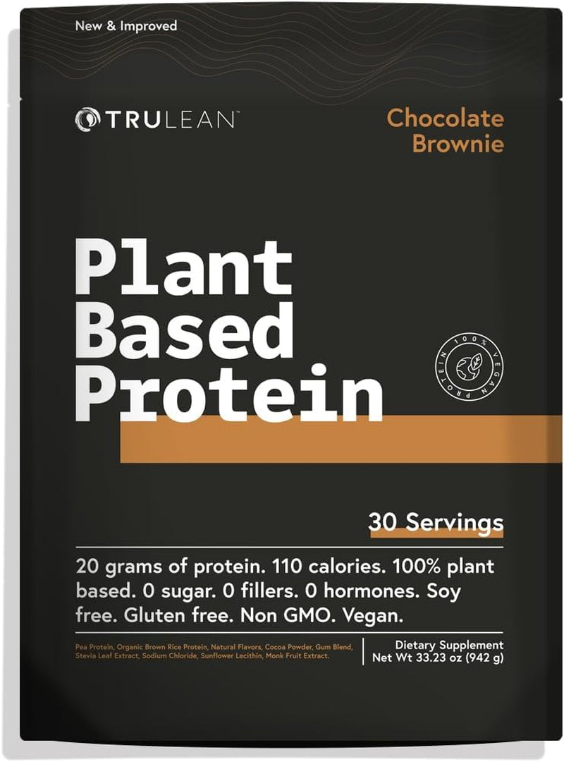 TRULEAN Plant Based Vegan Protein Powder, 20G Organic Pea Protein, Vegan, Non GMO, Gluten/Diary Free, Chocolate Brownie, 33.2Oz (1Pk, 30 Servings)