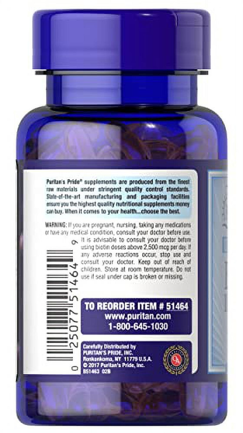 Biotin 10000 Mcg, Helps Promote Skin, Hair and Nail Health, 100 Count by Puritan'S Pride