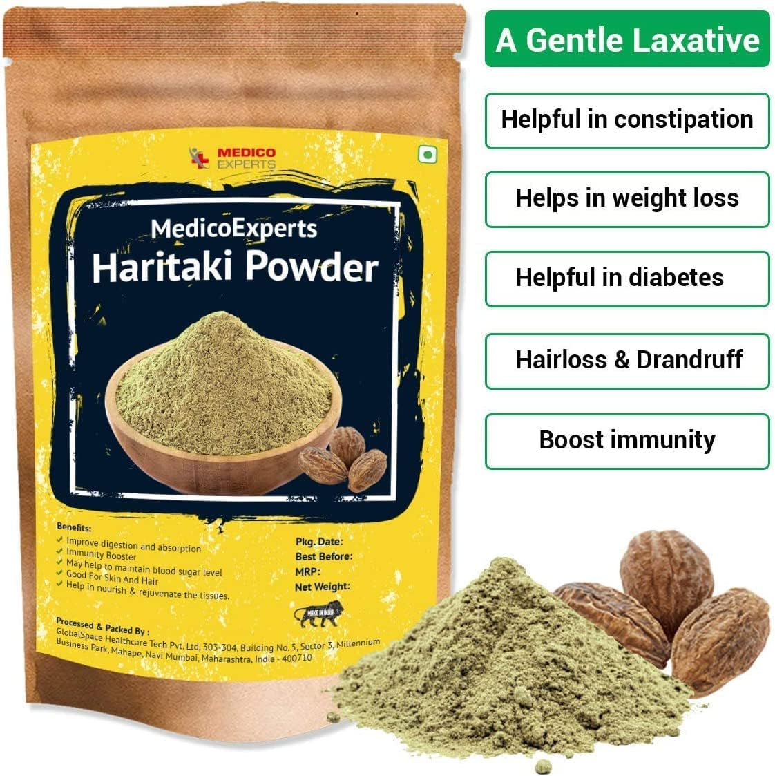 CROW Haritaki Powder Organic - 400 GMS | 100% Pure Harde Powder | Kadukkai Powder | Harad Powder | Inknut Powder for Dark Circles, Face, Skin & Healthy Digestion