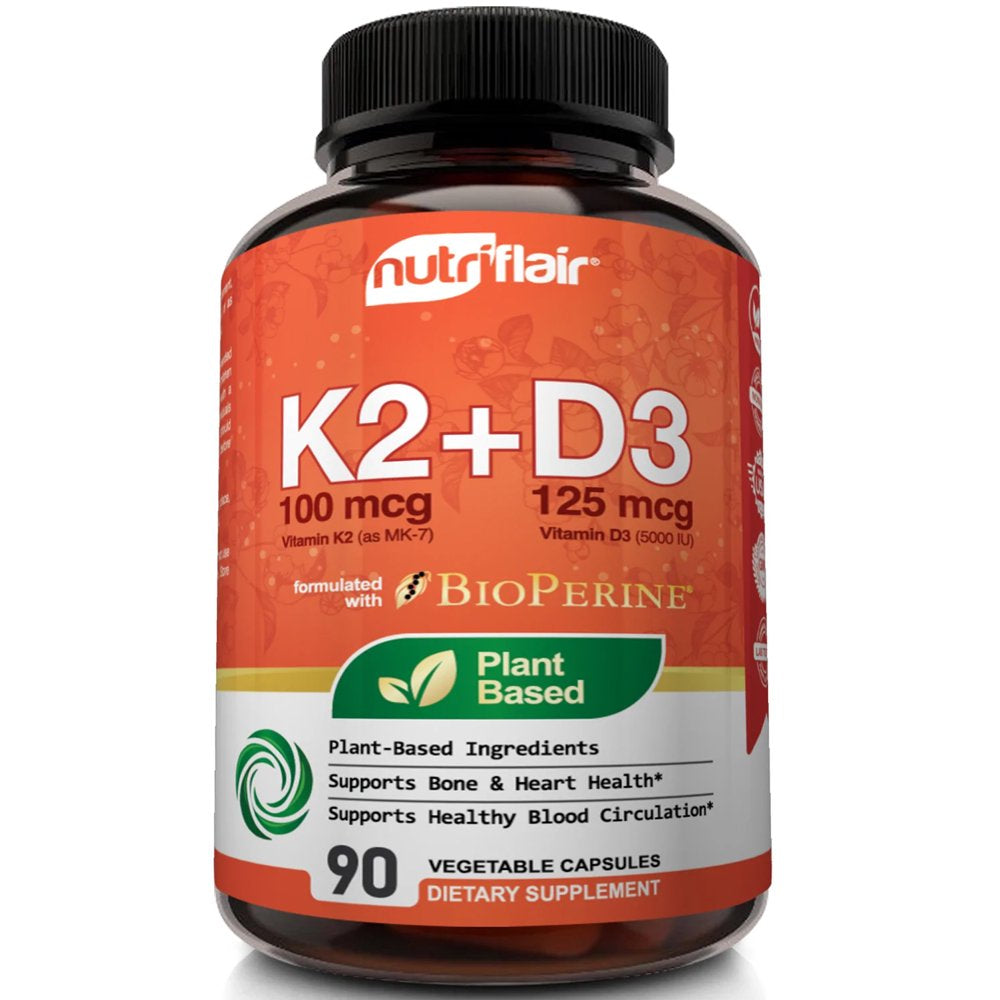 Nutriflair Vitamin K2 and D3 Supplement with Black Pepper Extract 90 Vegetarian Capsules