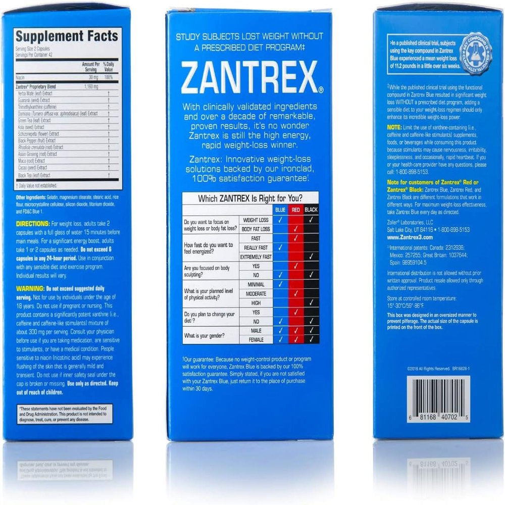 Zantrex Blue High-Energy Rapid Weight Loss Supplement - Advanced Metabolic Boosting Formula, Reduces Body Fat, Enhances Stamina & Performance - 84 Count Capsules