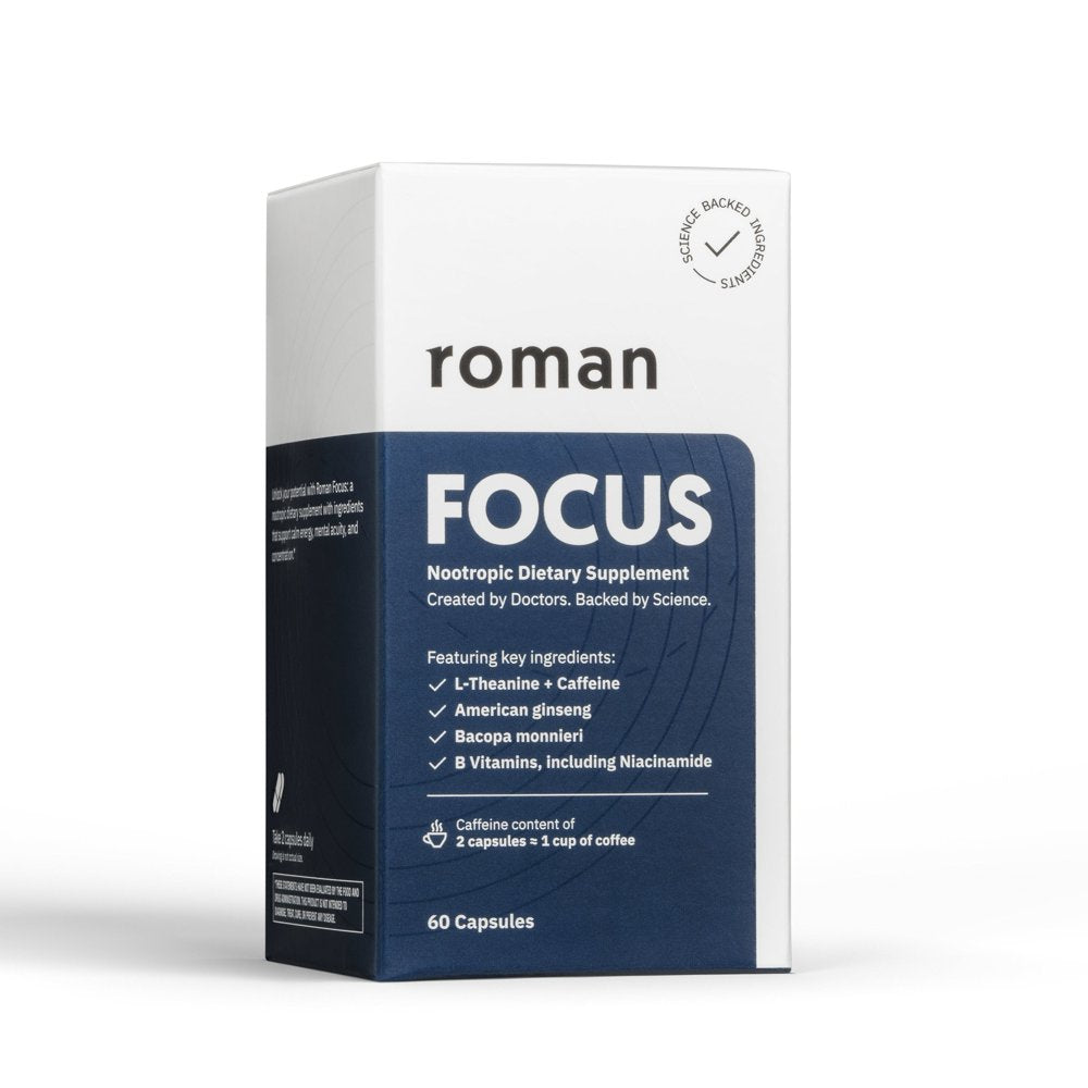 Roman Focus Nootropic Dietary Supplement Focus Concentration Vitamin B Niacinamide 60 Capsules *EN