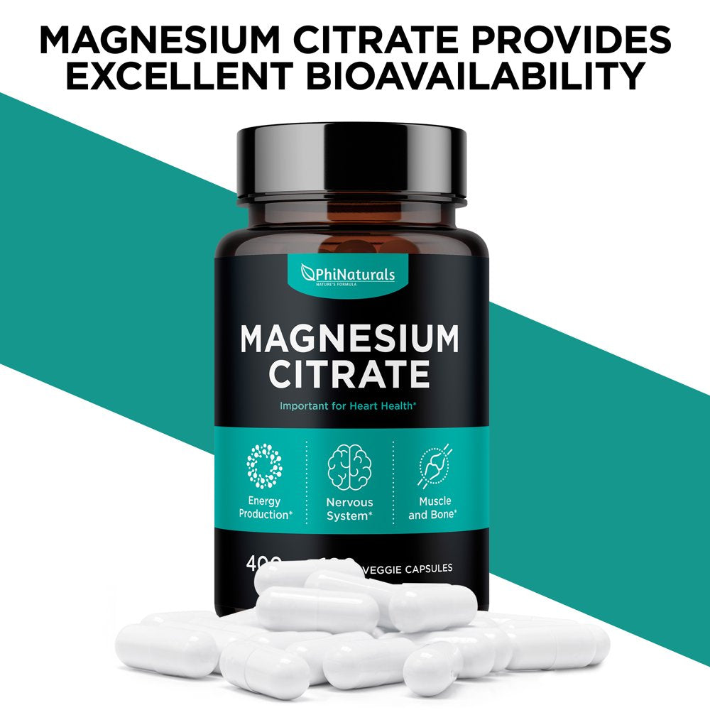 Magnesium Citrate 400Mg Supplement 180 Capsules by Phi Naturals