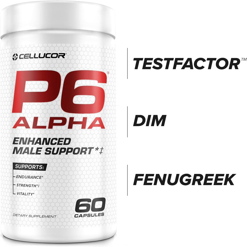 Cellucor P6 Alpha Testosterone Booster + Strength Support + Vitality + 60 Capsules + 30 Servings