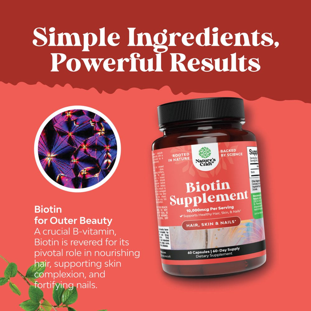 Pure + Potent Biotin Vitamins – Promotes Hair Growth + Prevents Hair Loss - Introduces Better Skin + Hair + Nails - Natural Supplement for Men and Women- Helps Promote Faster Metabolism