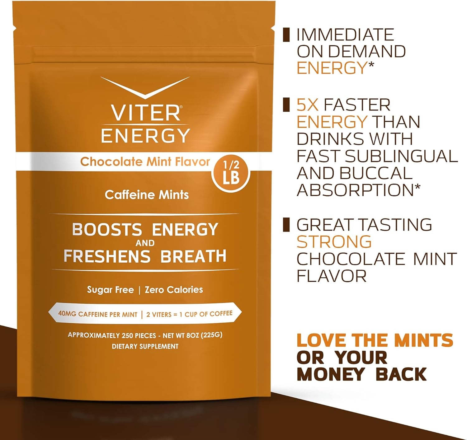 Viter Energy Original Caffeine Mints Chocolate Mint Flavor 6 Pack and 1/2 Pound Bulk Bag Bundle - 40Mg Caffeine, B Vitamins, Sugar Free, Vegan, Powerful Energy Booster for Focus and Alertness