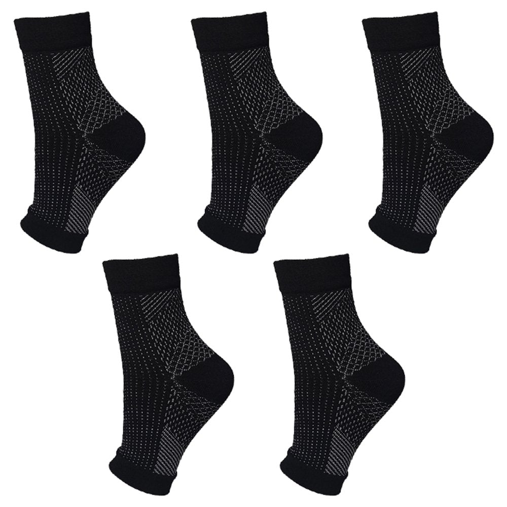 5 Pairs Sports Ankle Brace Socks Compression Support Sleeves Foot Brace for Plantar Fasciitis Neuropathy for Ankle Swelling (S/M,Black)