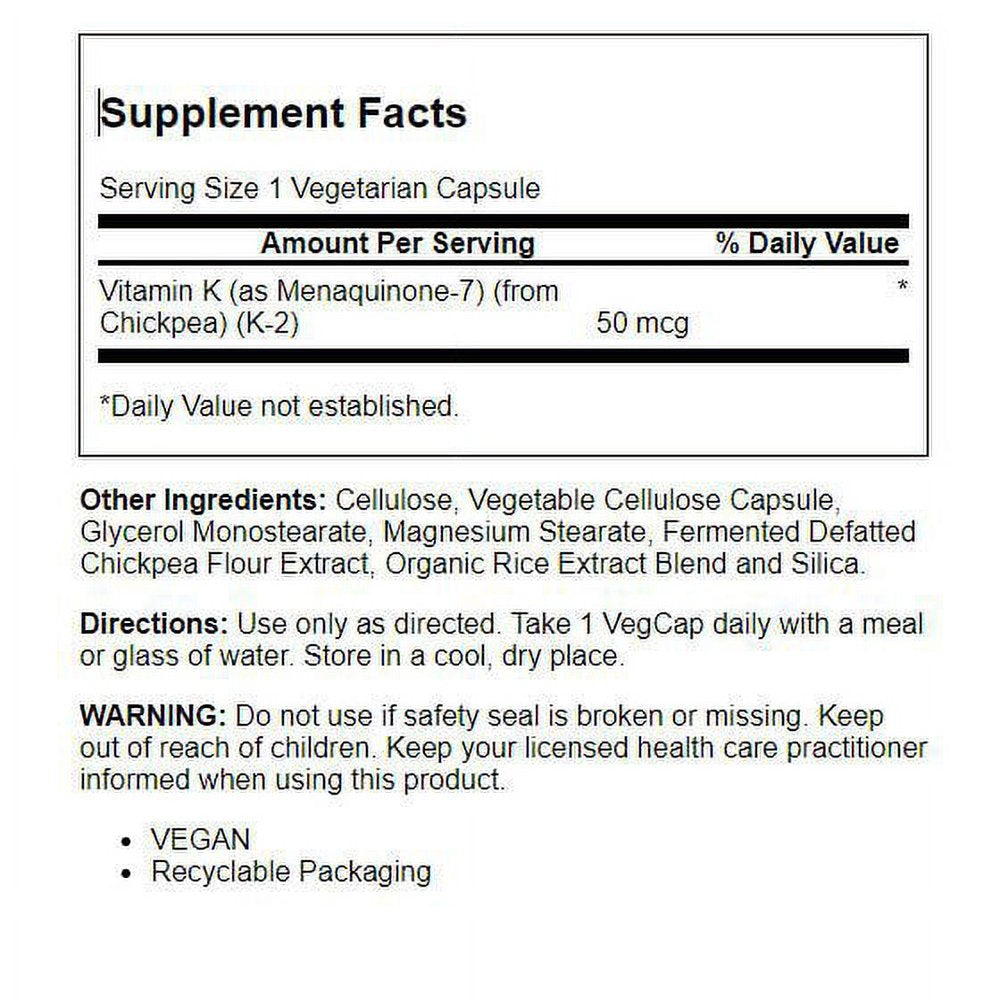 Solaray Vitamin K-2 Menaquinone-7 50 Mcg 30 Veg Caps